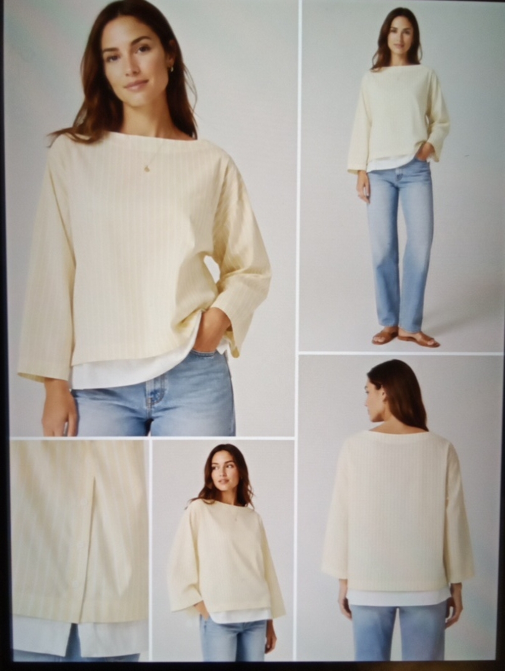 J Crew Ciel Top Striped Cotton Top Butter Yellow Striped Boat Neck Preppy Womens
